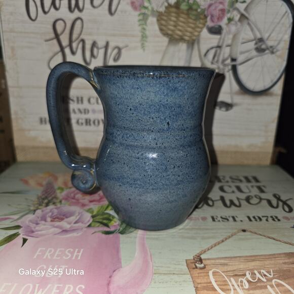 Windsong Pottery Studio NC Blue Mug Signed Windsong 4.5" Tall - Picture 2 of 5